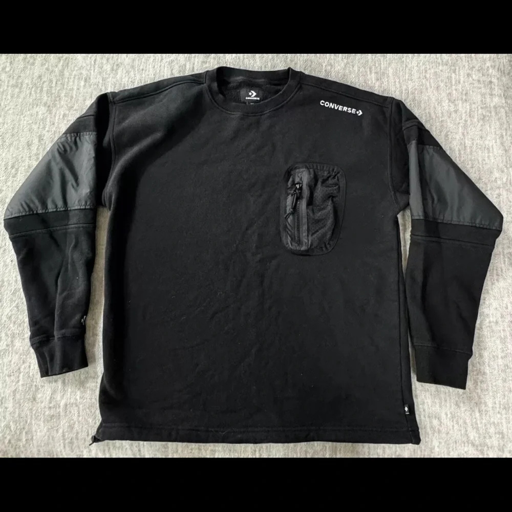 Converse Sweatshirt Mens Black Drawstring Long Sleeve Embroidered Logo Medium